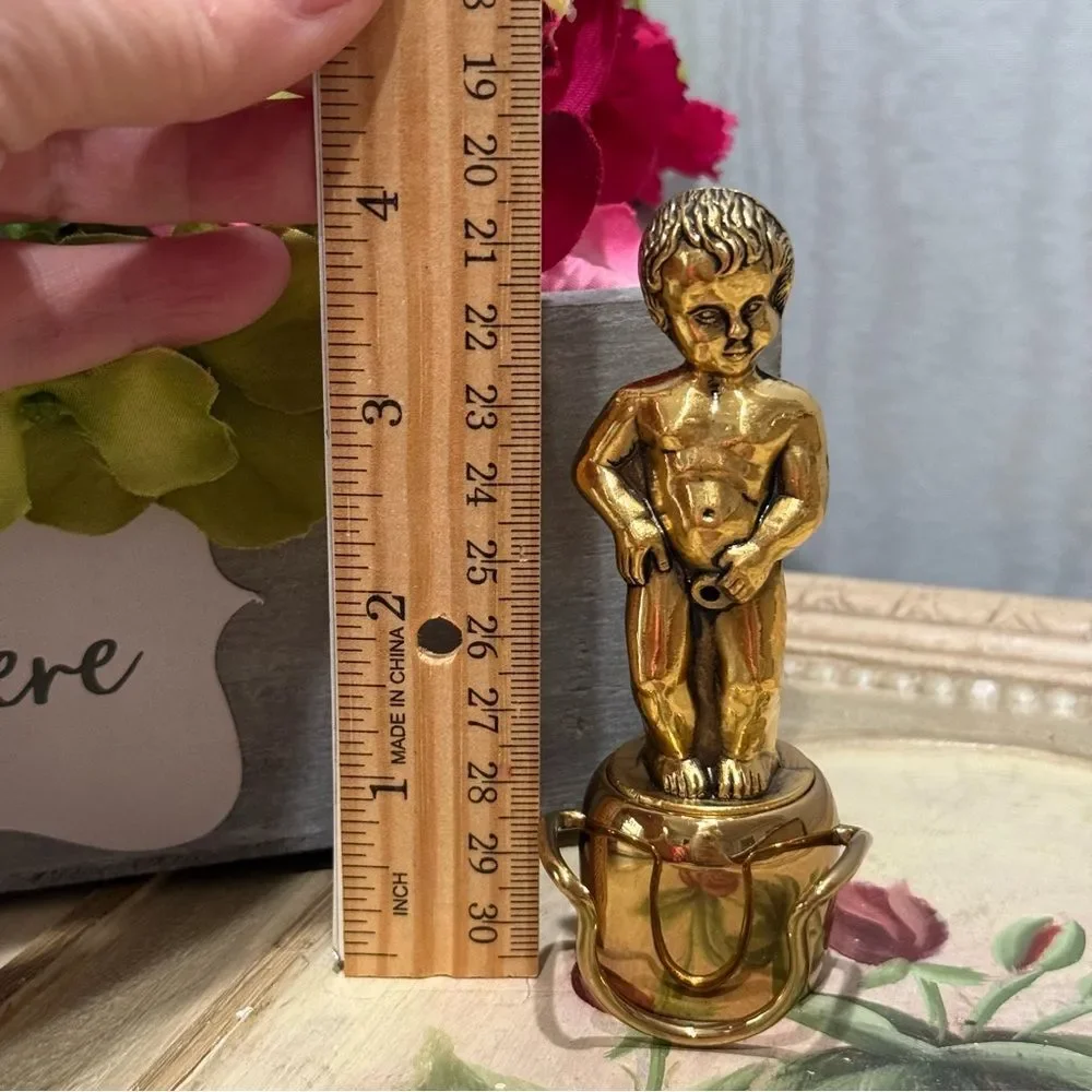 Vintage Heavy Brass Little Boy Bottle Stopper Pour Spout Risqué Whimsical